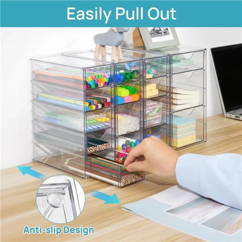 Acrylic Organizer with 16 Drawers (4 Set),Clear Storage Drawers for Office